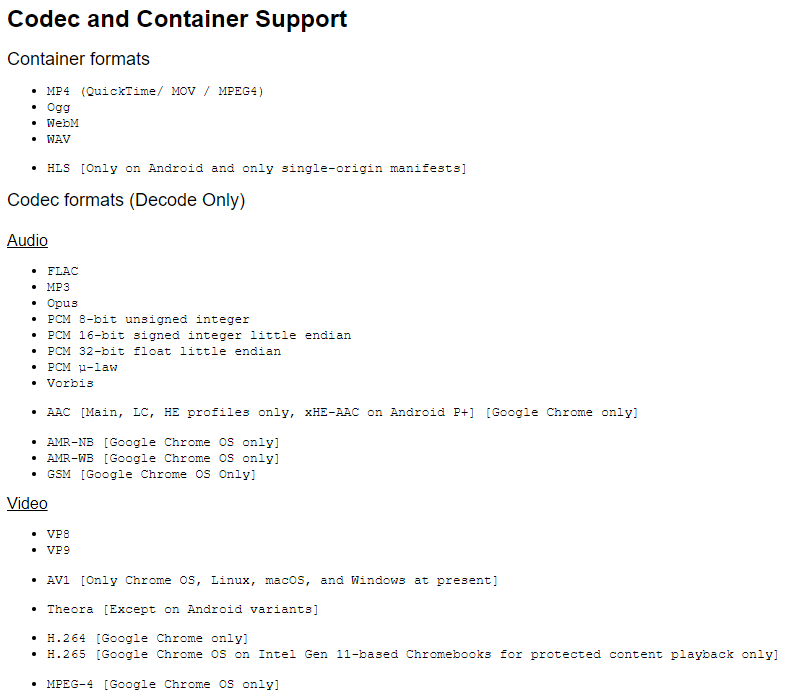 Codec and Container Support