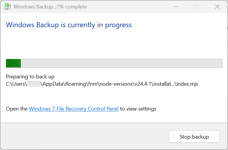 Windows Backup Scrollbar